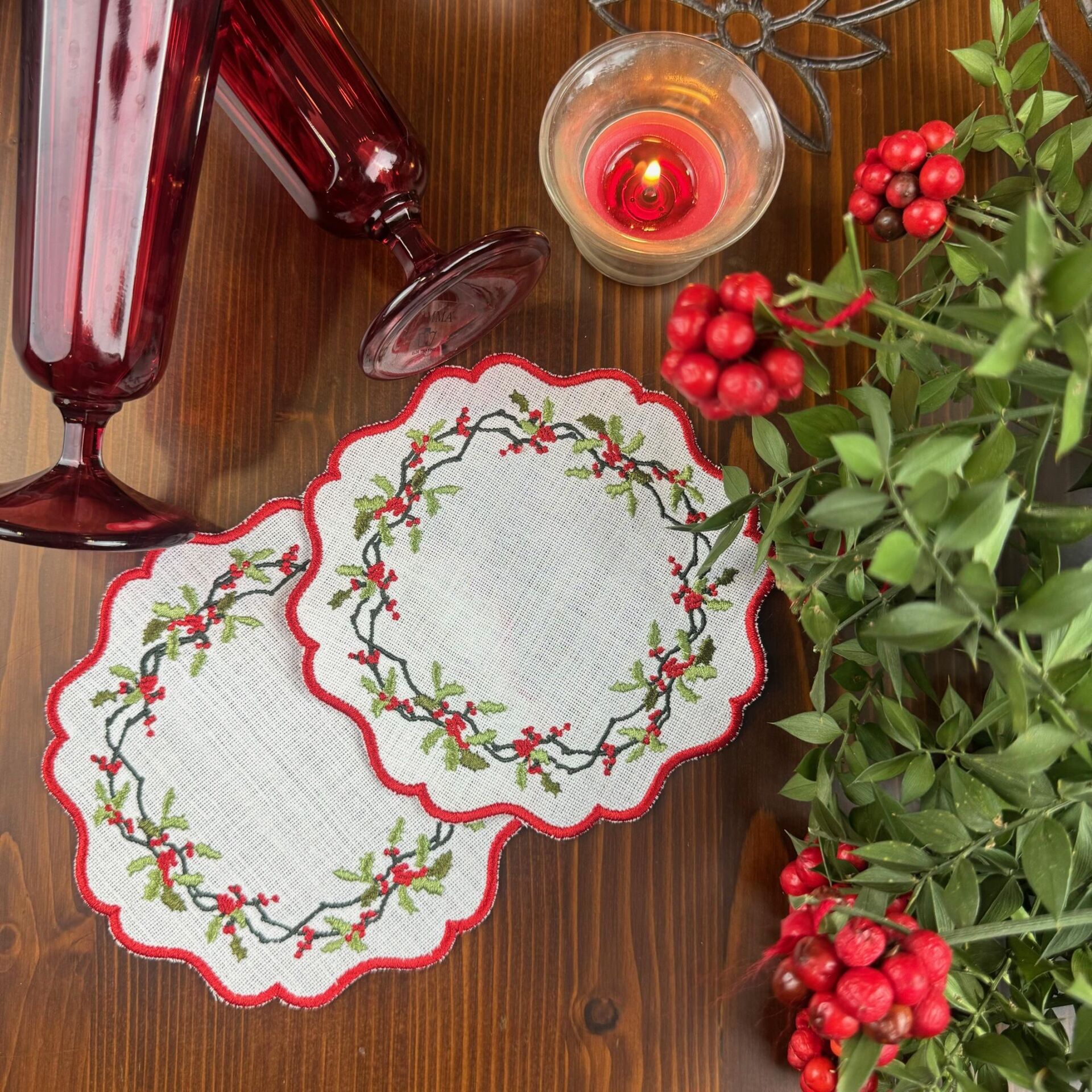 Mistletoe İşlemeli 2'li Kokteyl Peçete