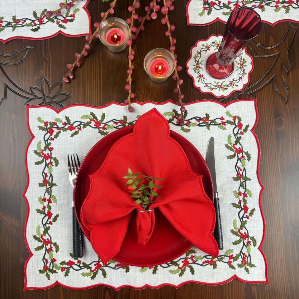 Mistletoe İşlemeli 2'li Amerikan Servis