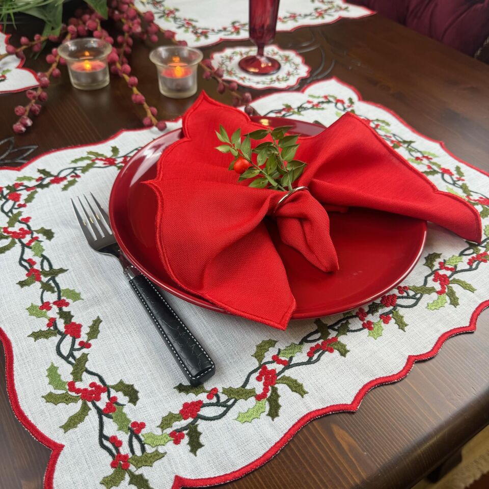 Mistletoe İşlemeli 2'li Amerikan Servis