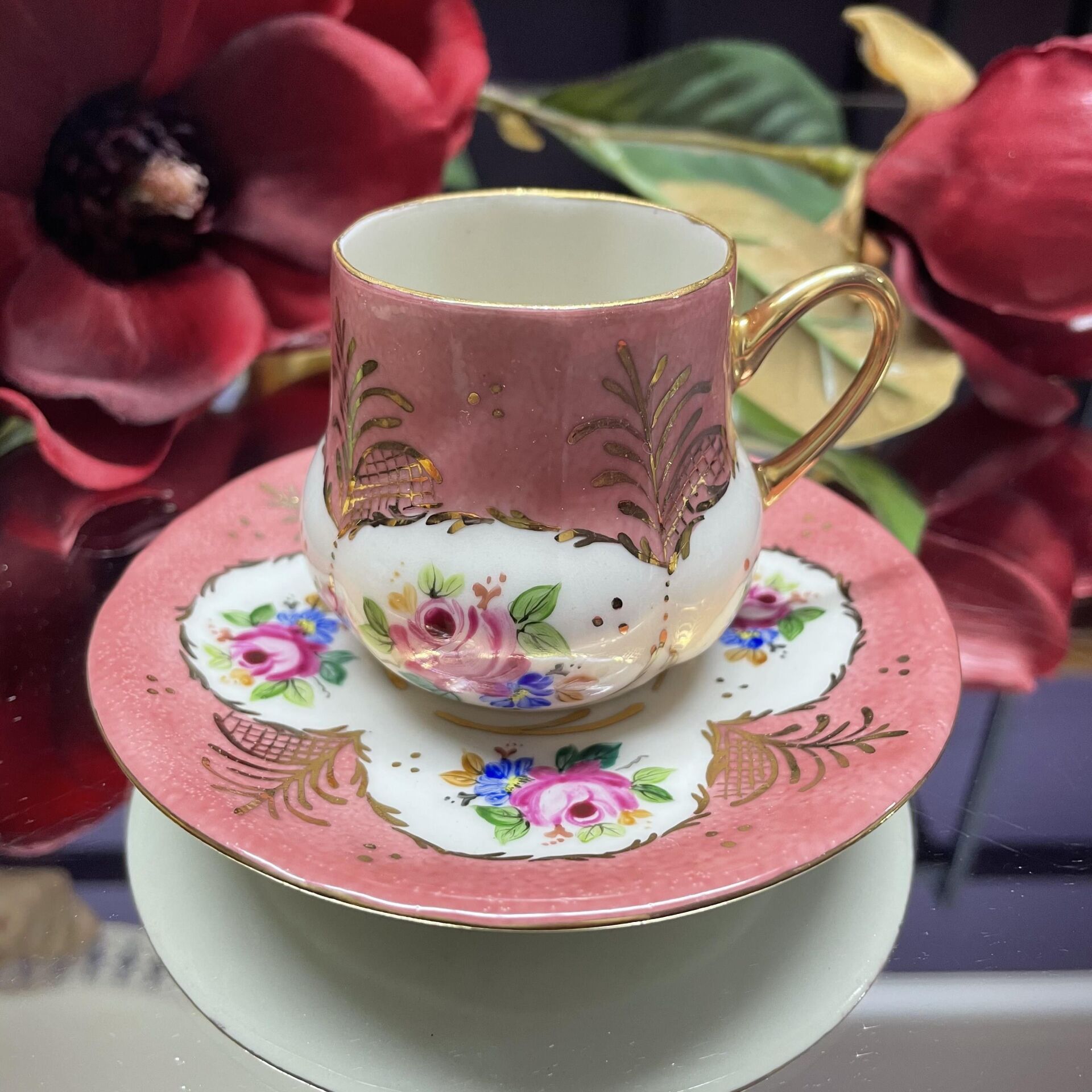 El Boyaması Saraylı Fincan Somon Pembe