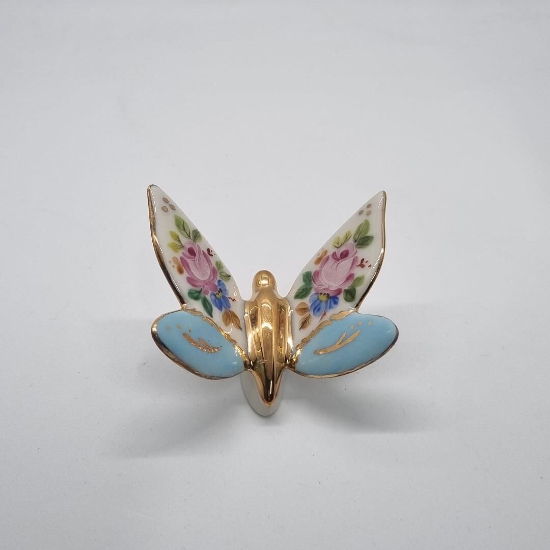 El Boyaması Porselen Kelebek Mavi