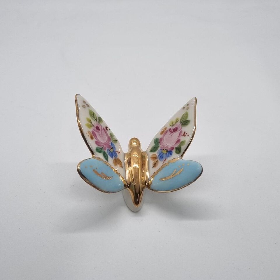 El Boyaması Porselen Kelebek Mavi