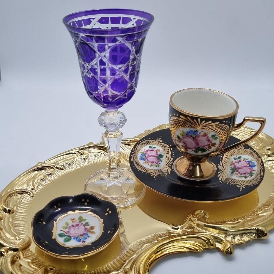 El Boyaması Çiçek Lokumluk Siyah