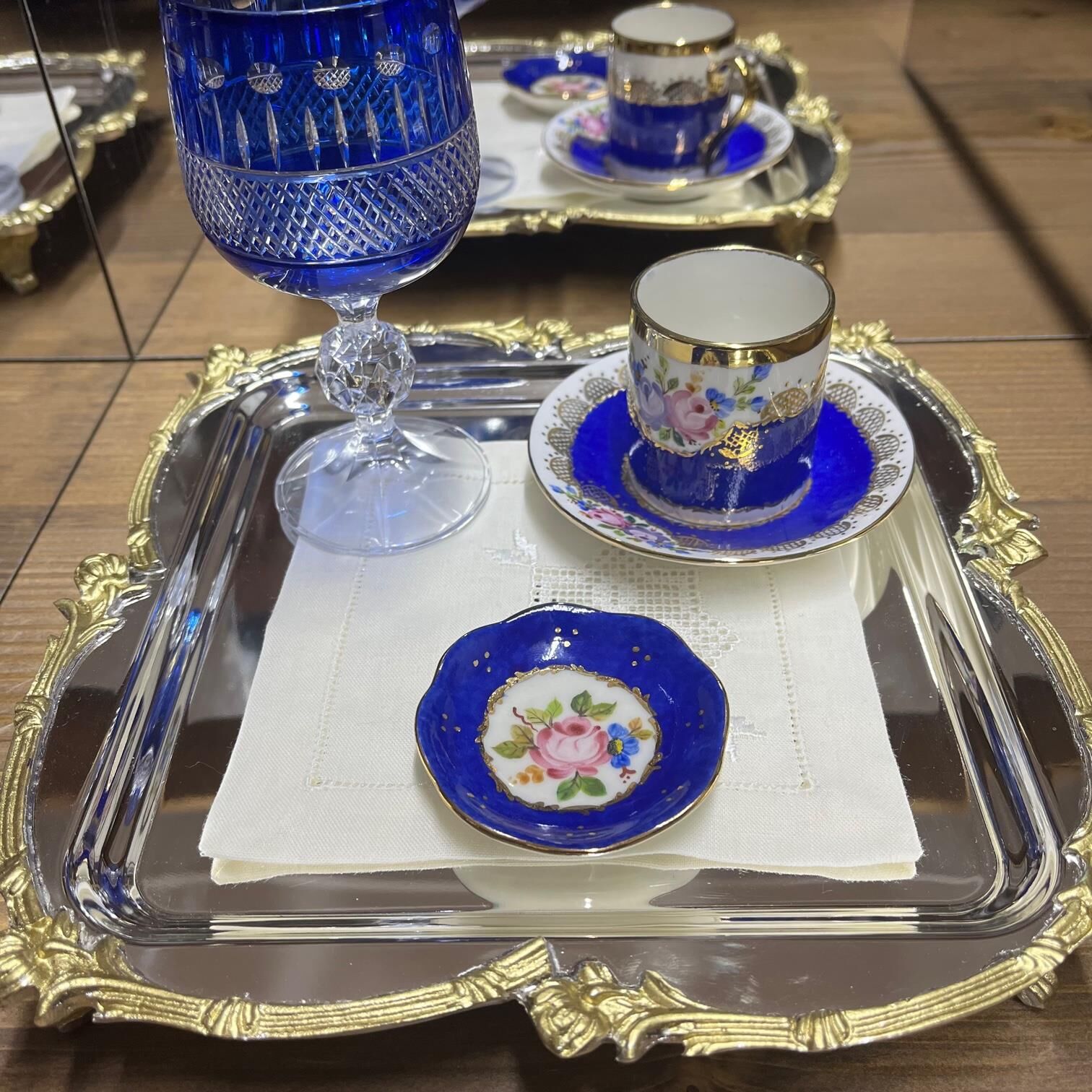 El Boyaması Çiçek Lokumluk Kobalt