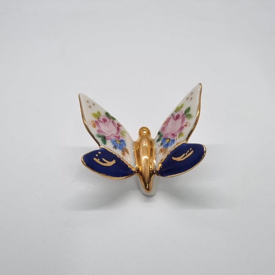 El Boyaması Porselen Kelebek Kobalt