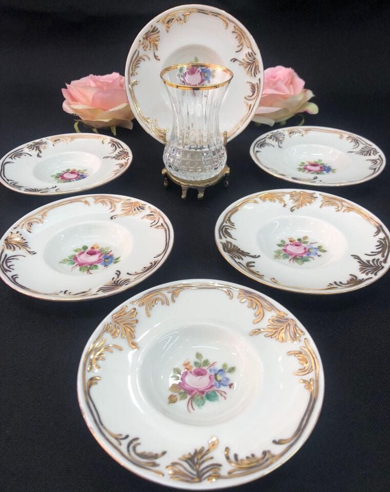 El Boyaması Altın Dekorlu 6'lı Çay Tabağı