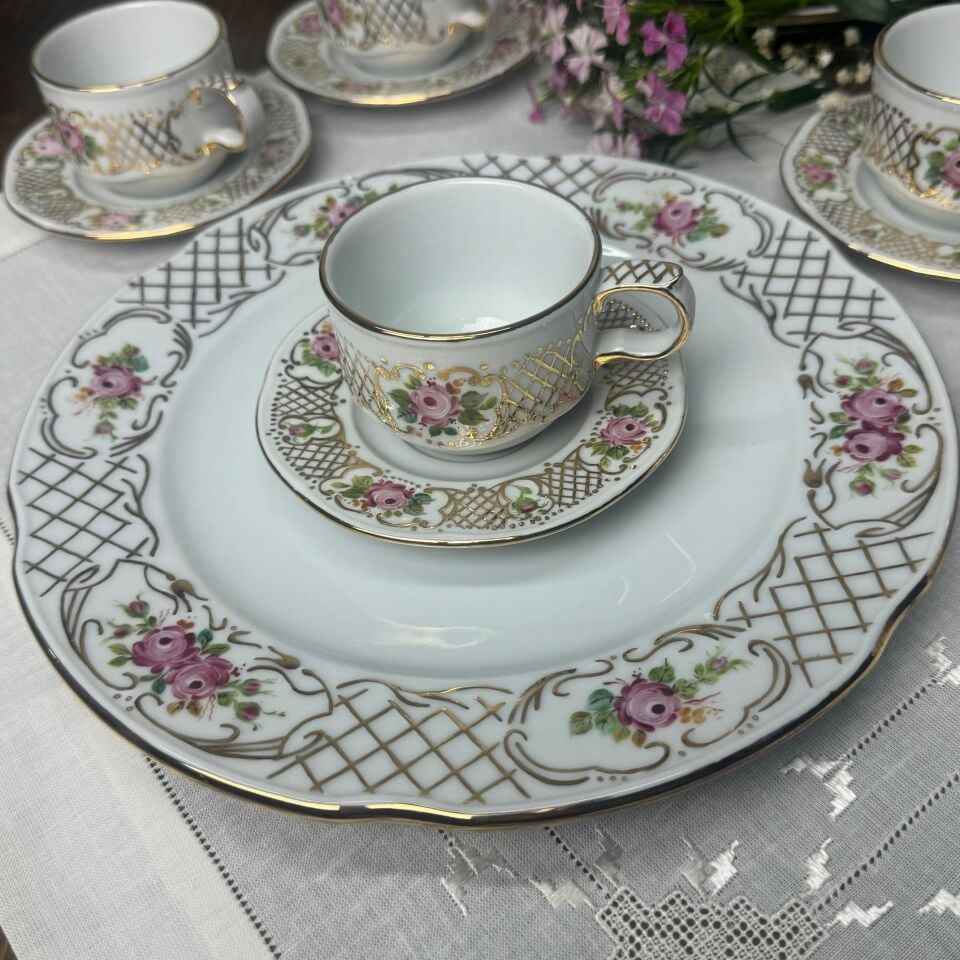 El Boyama Altın Fileli 6 Kişilik Çay/Kahve Takımı