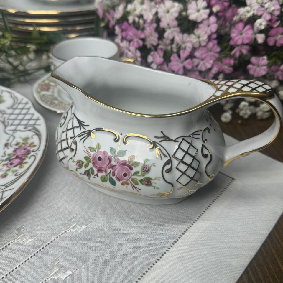 El Boyama Altın Fileli 6 Kişilik Çay/Kahve Takımı