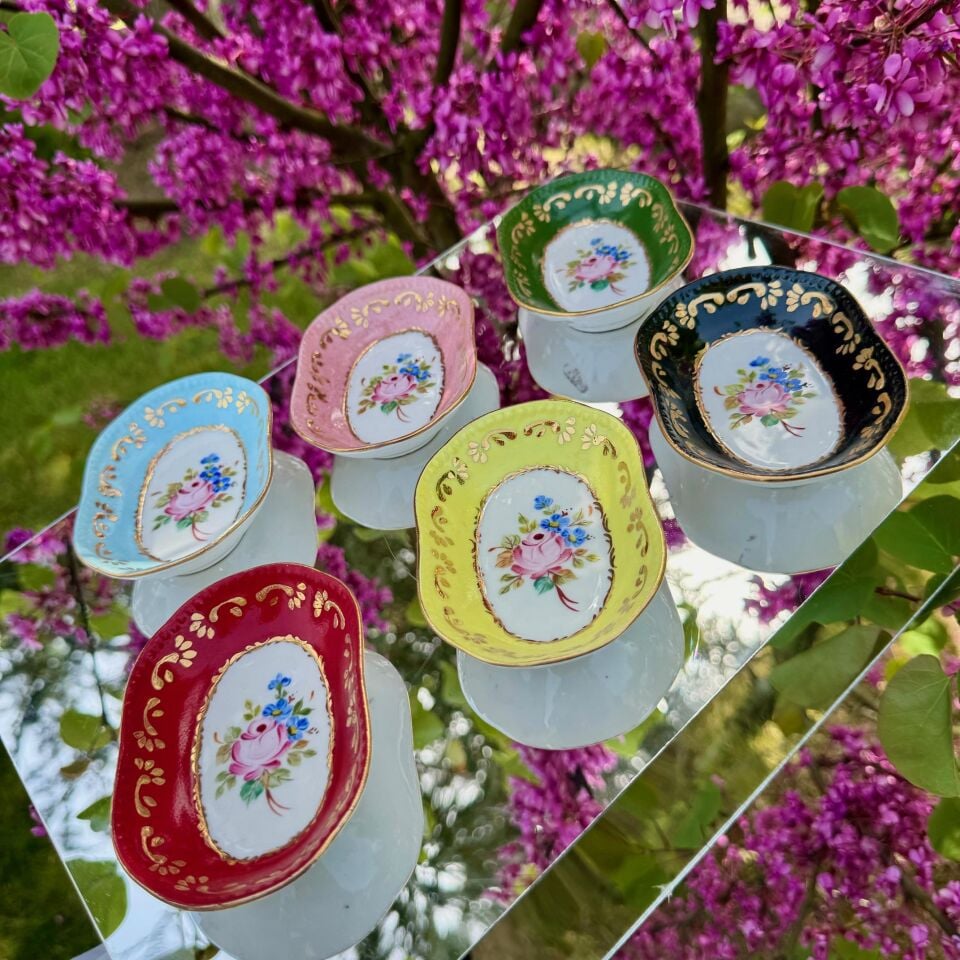 El Boyaması Oval Mini Çerezlik/Reçellik Kırmızı