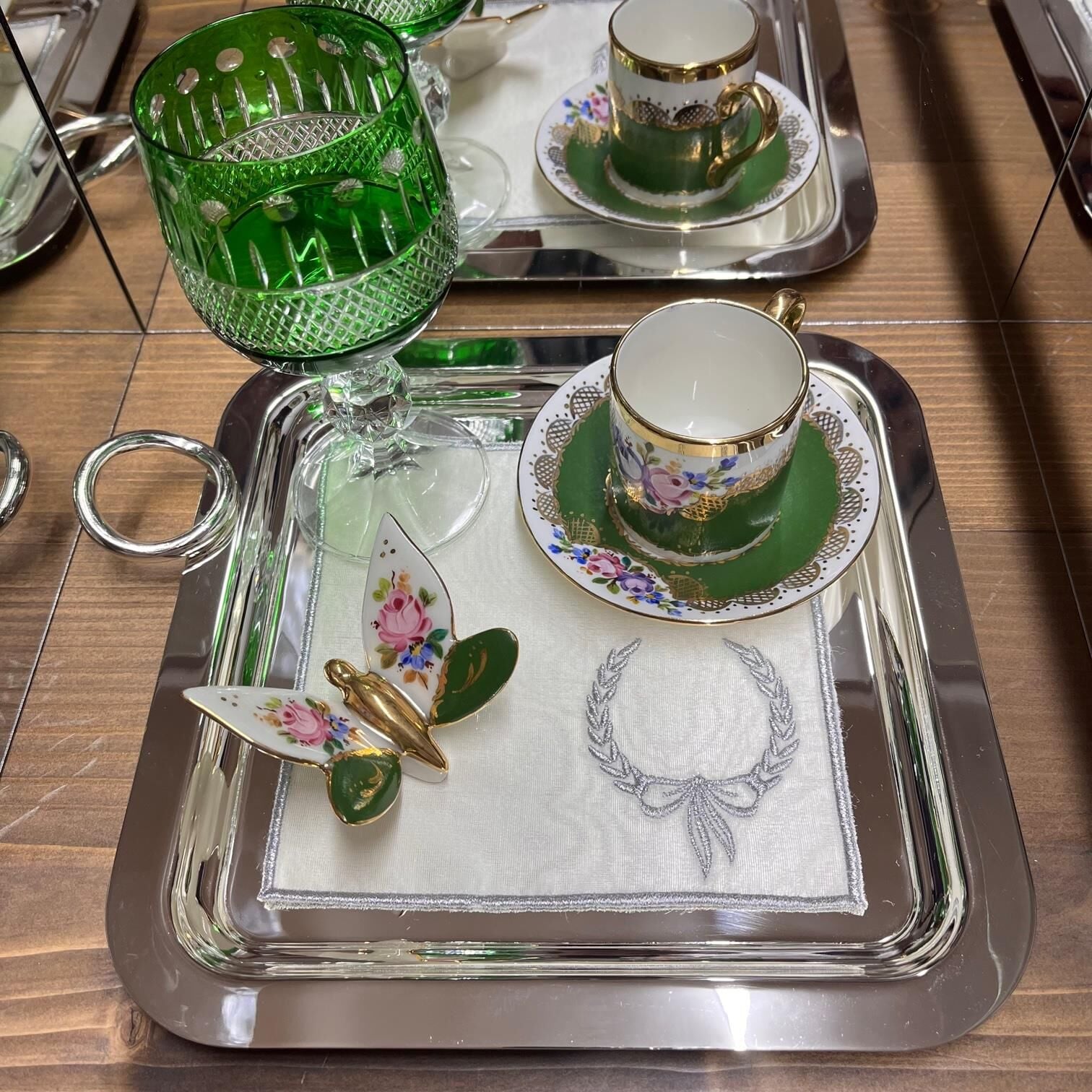 Ödemiş İpeği Tepsi Örtüsü Gümüş