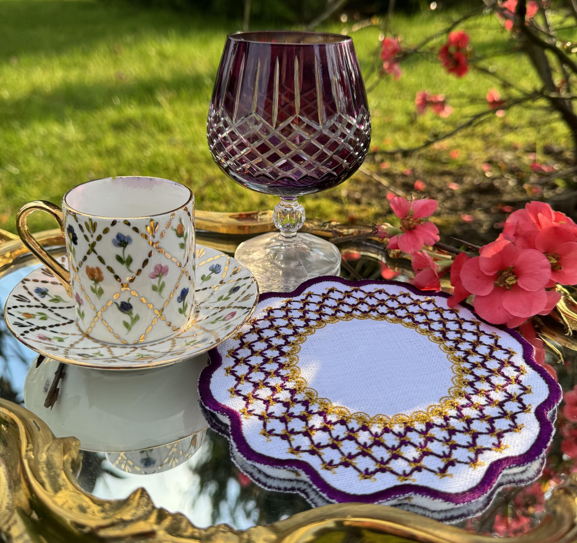 Mor/Gold Damla İşlemeli 4'lü Kokteyl Peçete