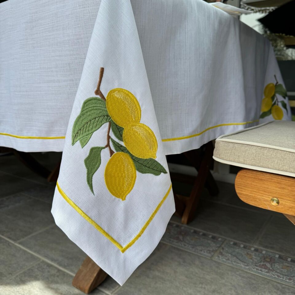 Limon İşlemeli Masa Örtüsü Ve 8 Adet Peçete