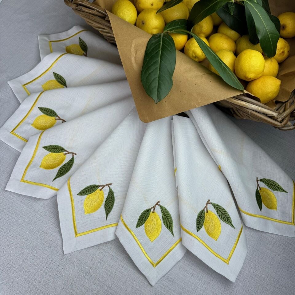 Limon İşlemeli Masa Örtüsü Ve 8 Adet Peçete
