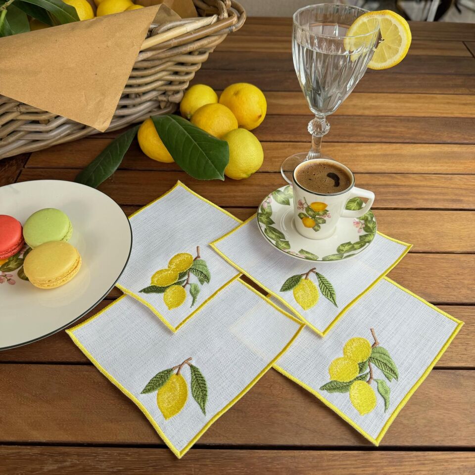 Limon İşlemeli 4'lü Kokteyl Peçete