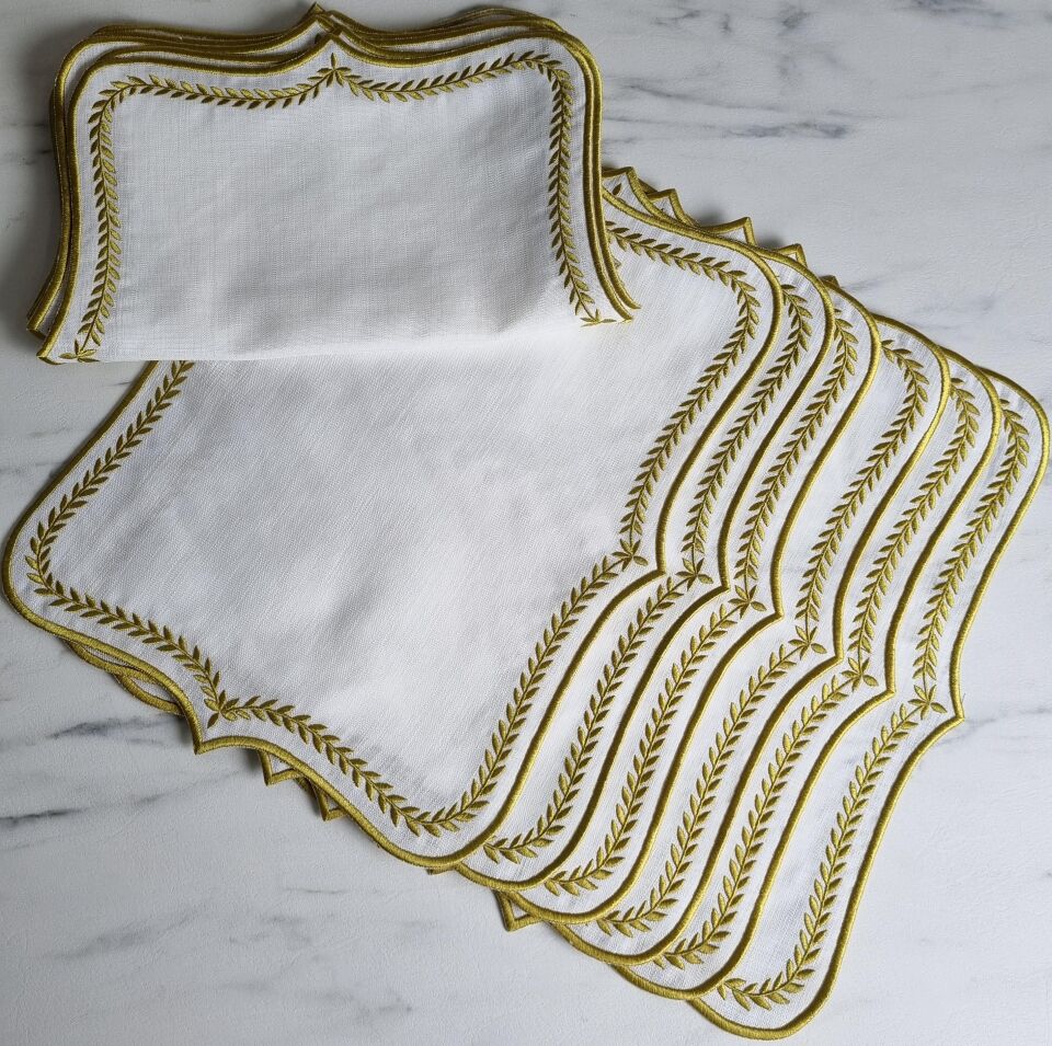 2'li Defne Gold İşlemeli Beyaz Amerikan Servis