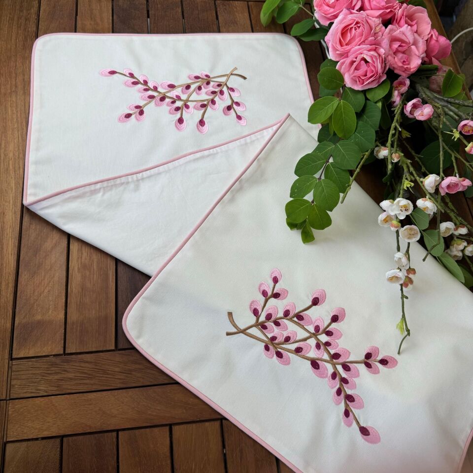 Bahar Dalı İşlemeli Astarlı/Biyeli Runner