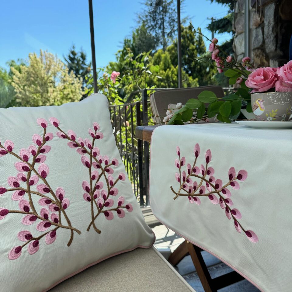 Bahar Dalı İşlemeli Astarlı/Biyeli Runner