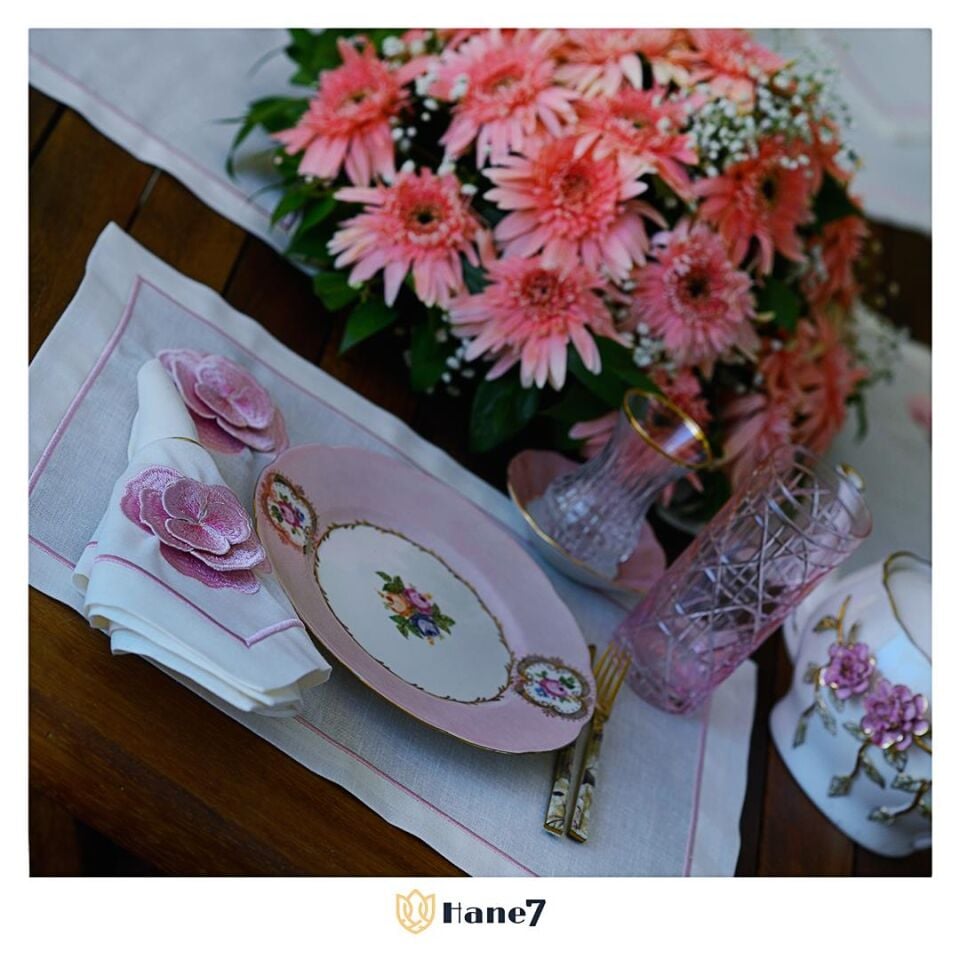 Peony Boyutlu Keten Amerikan Servis&Peçete