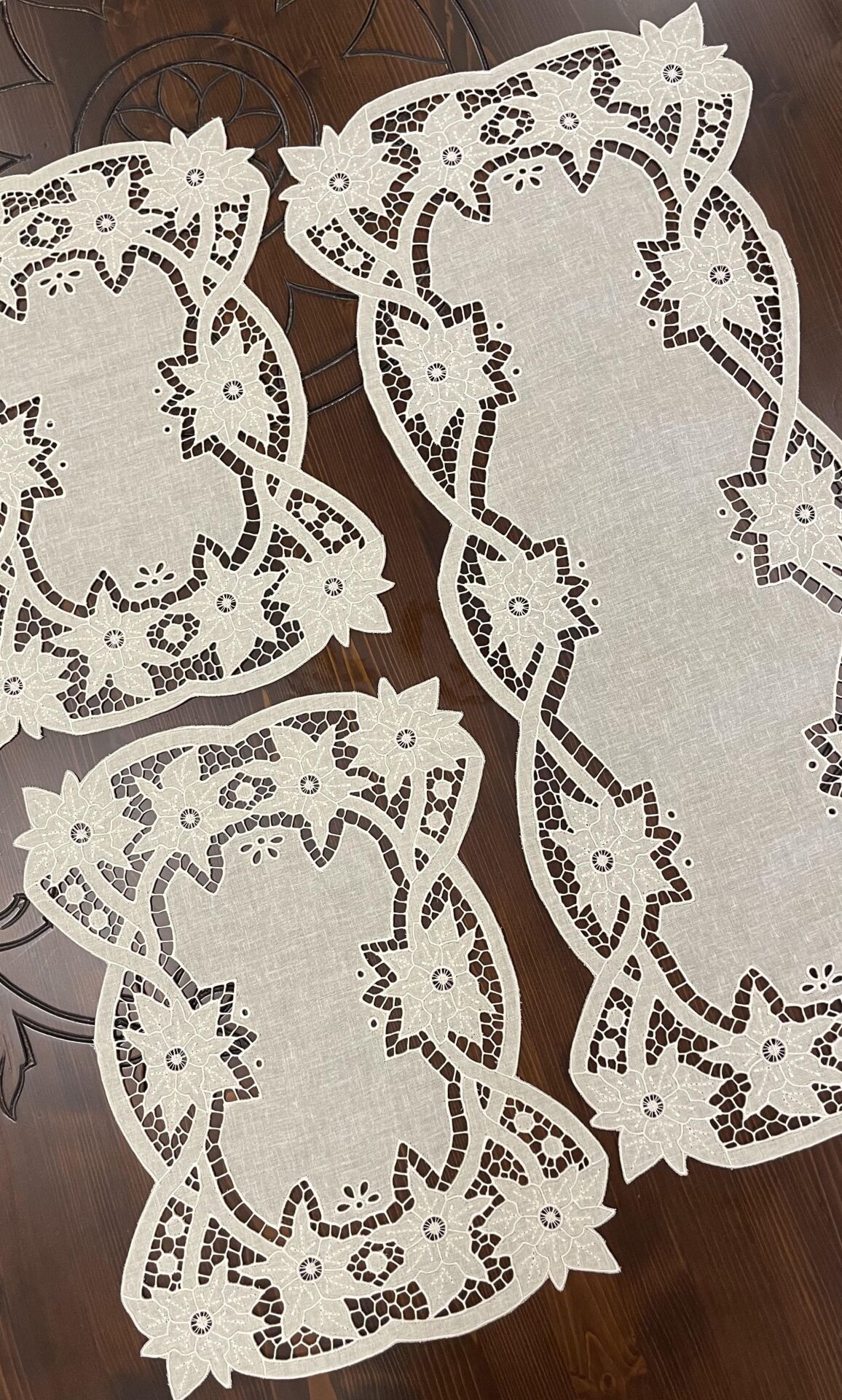 Keten Beyaz İş Yıldız 3 Parça Örtü