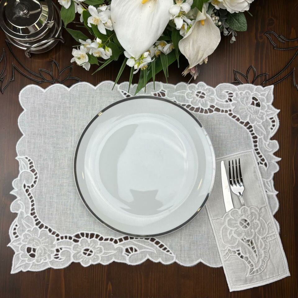 Beyaz İş Keten Amerikan Servis-Peçete-Kaşıklık