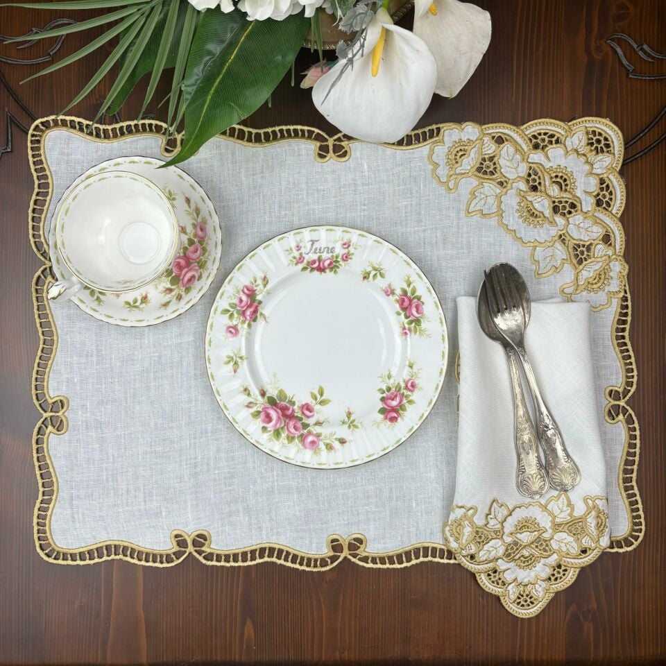 Delik İşi Gold Keten Amerikan Servis-Peçete