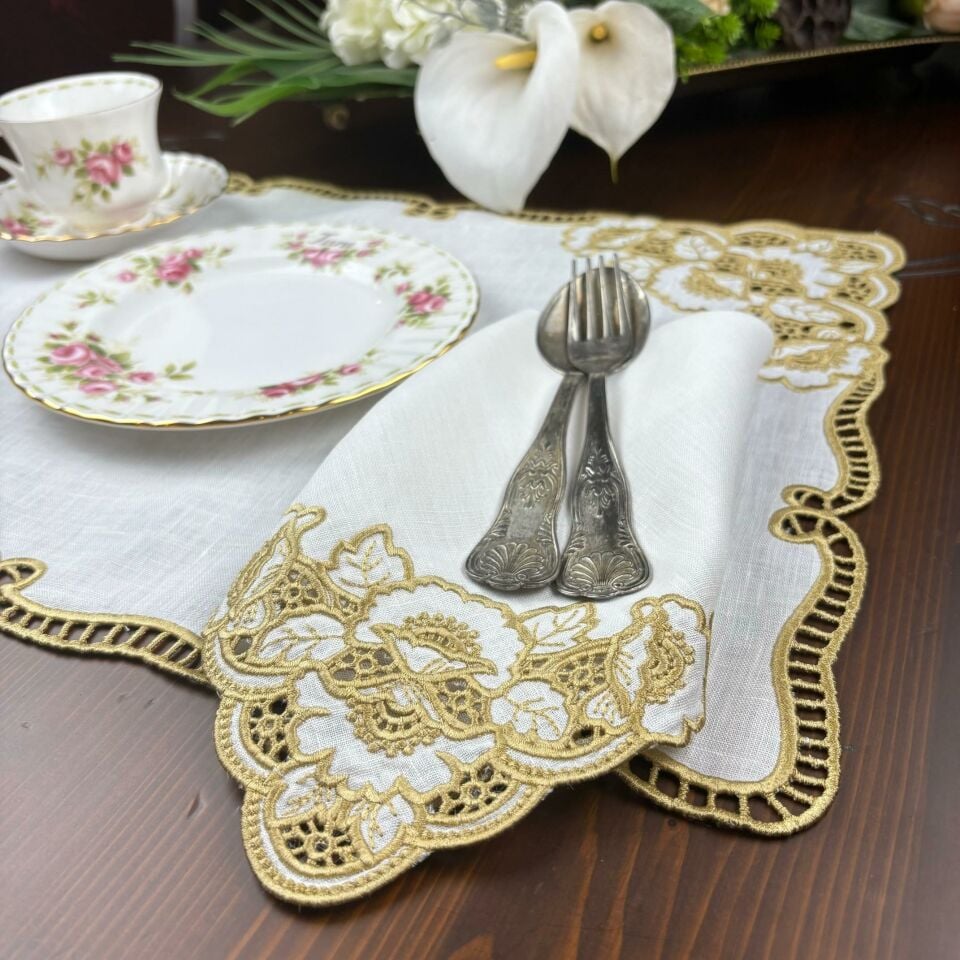 Delik İşi Gold Keten Amerikan Servis-Peçete