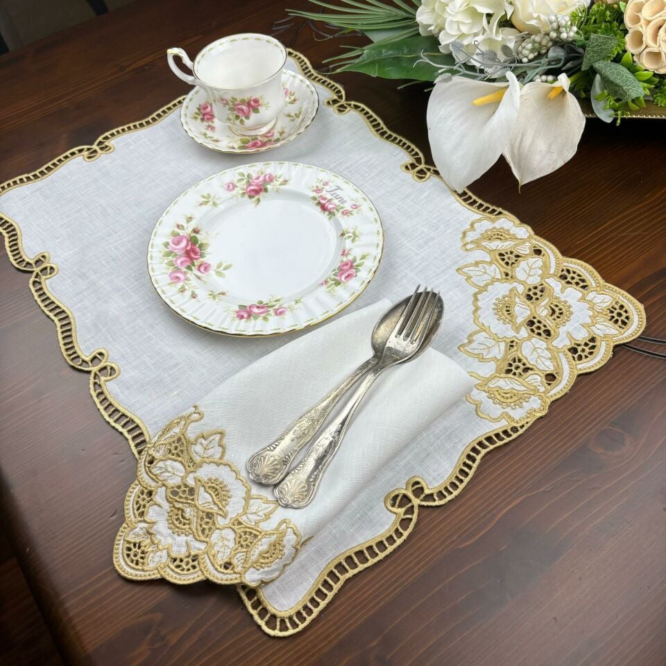 Delik İşi Gold Keten Amerikan Servis-Peçete