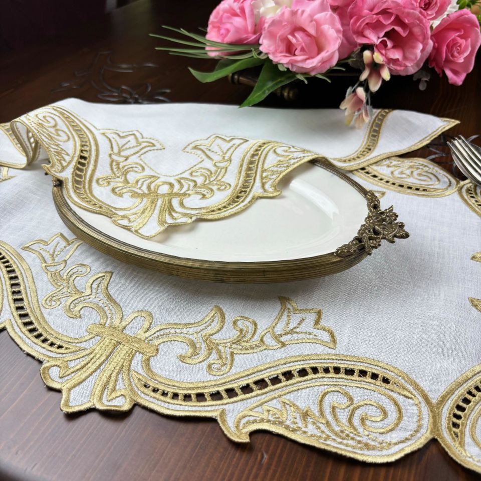 Royal Gold Keten Delik İşi Amerikan Servis-Peçete