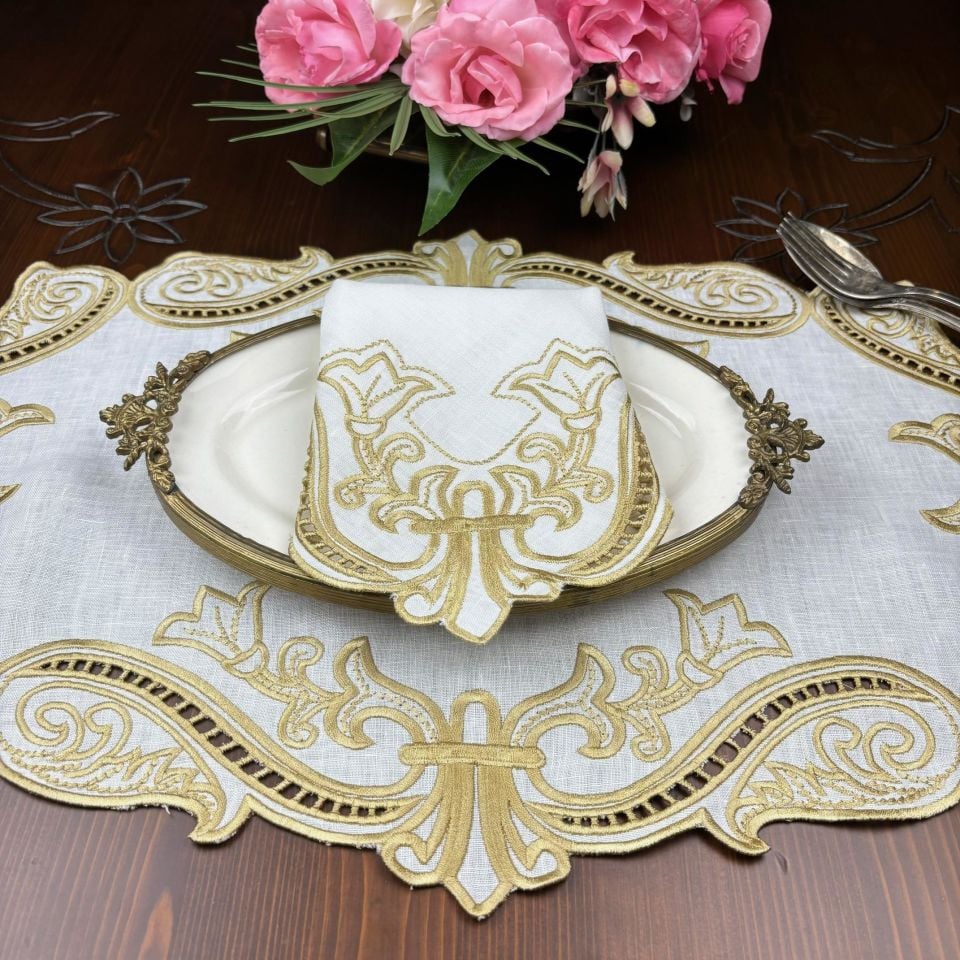 Royal Gold Keten Delik İşi Amerikan Servis-Peçete