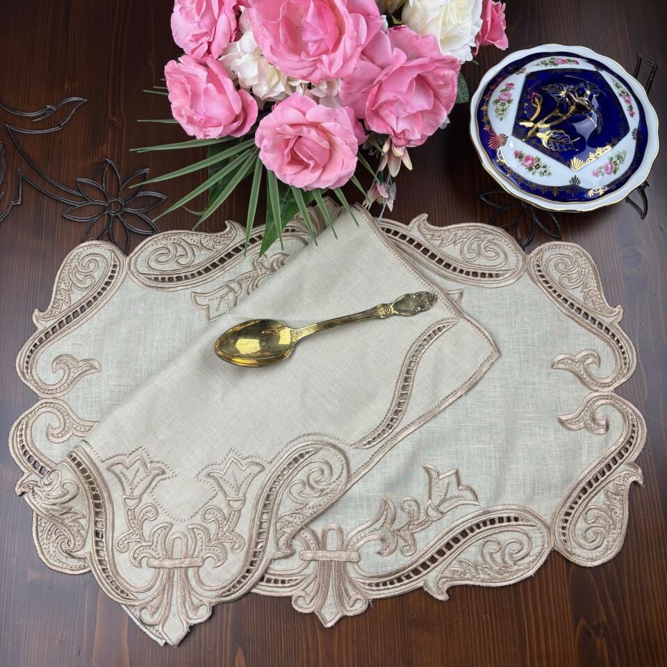 Royal Bej Keten Delik İşi Amerikan Servis-Peçete