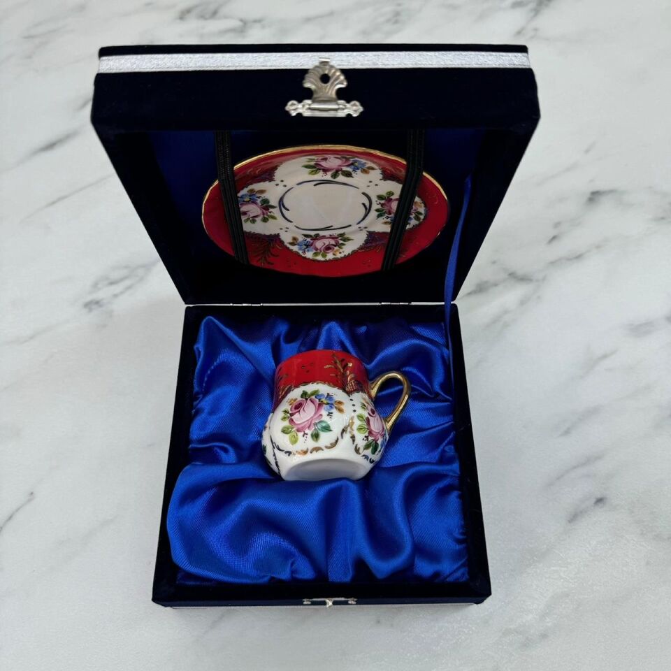 Kadife Fincan Kutusu Tekli Lacivert